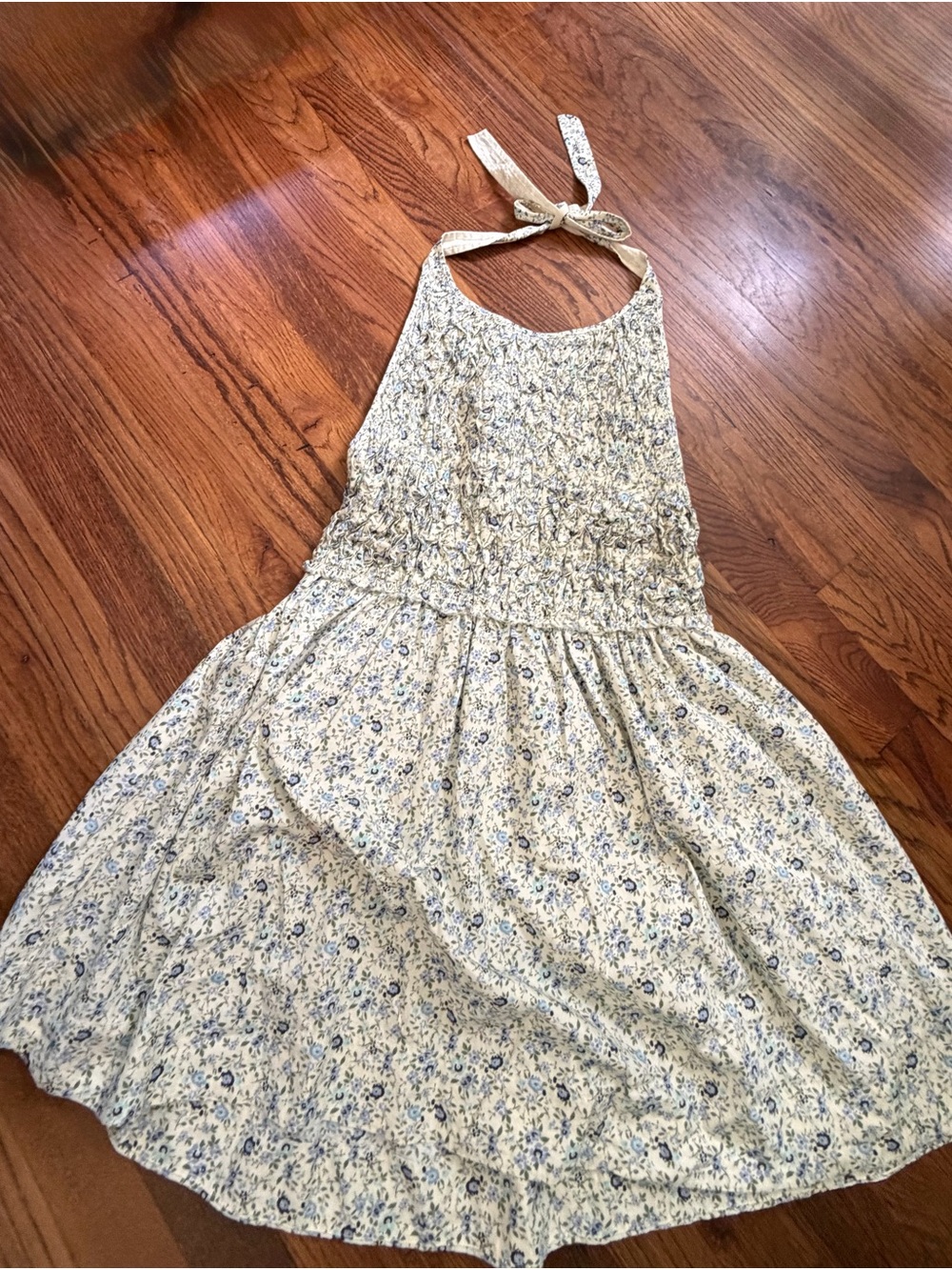 *Free People Cream Halter Dress with Blue Floral Print women’s size S